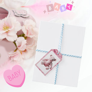 Étiquettes-cadeau Vintage Elégant Toile Rose Teddy Bear Célébration