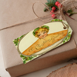 Étiquettes-cadeau Vintage fille surprise pop up dans la tarte de Noë