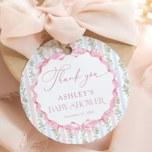 Étiquettes Cadeau Vintage Floral Bow Girl Baby shower Merci