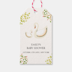 Étiquettes-cadeau Vintage Floral verdure Baby shower cygne