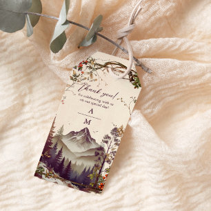 Étiquettes-cadeau Vintage Forêt de montagne Mariage À feuillage pers
