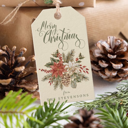 Étiquettes-cadeau Vintage Joyeux Noël Poinsettia