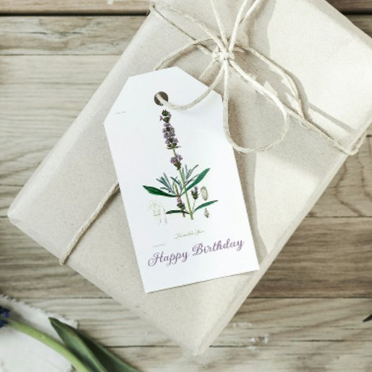 Étiquettes-cadeau Vintage Lavendel Botanical Joyeux Anniversaire
