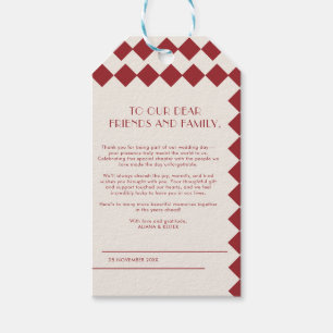 Étiquettes-cadeau Vintage Maroon & Crème Checkerboard Retro Mariage