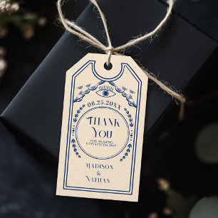 Étiquettes-cadeau Vintage Merci Mariage gothique bleu