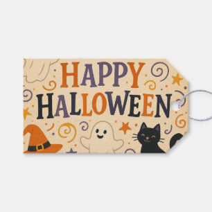 Étiquettes-cadeau Vintage, mignon blanc Happy Halloween