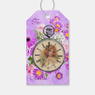 Étiquettes-cadeau Vintage Montre Fille Montre Purple Floral Tags Cad