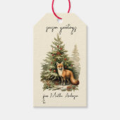 Étiquettes-cadeau Vintage Noël Hiver Bois Renard Nom (Devant)