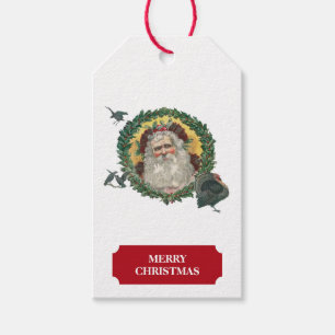 Étiquettes-cadeau Vintage Noël Santa Claus & Turkeys Tags cadeaux