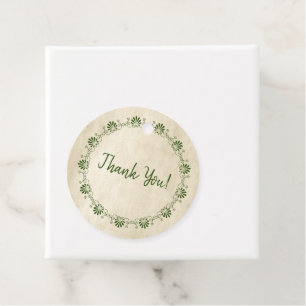 Étiquettes Cadeau Vintage Parchemin Bordure Fantaisie Verte Merci