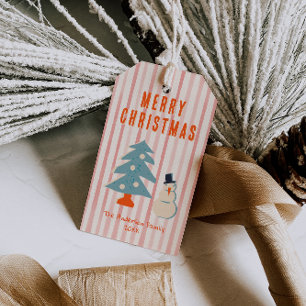 Étiquettes-cadeau Vintage rouge Noël amusant Illustré
