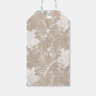 Étiquettes-cadeau Vintage traditionnel rustique burlap et dentelle