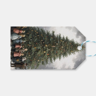 Étiquettes-cadeau Vintage village collecte des arbres de Noël