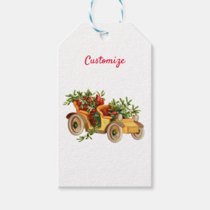 Étiquettes-cadeau Vintage Voiture de Noël Mistletoe Thunder_Cove   