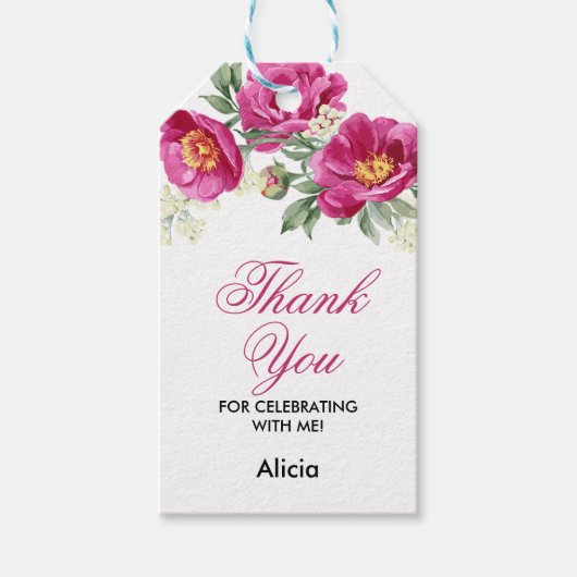 Étiquettes-cadeau Violet rouge Peony Merci de verdure fleurie (Devant)