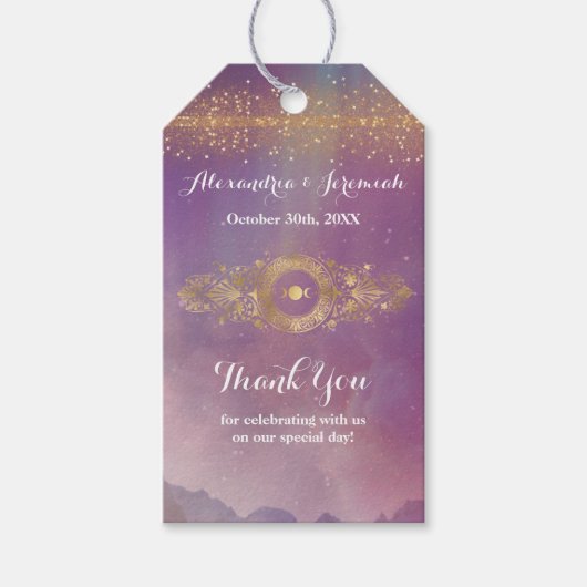 Étiquettes-cadeau Violet Sky Gold Moon (Devant)