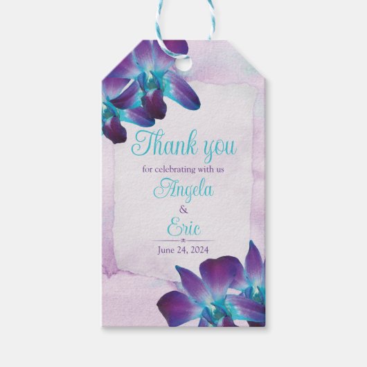 Étiquettes-cadeau Violet Turquoise Bleu Dendrobium Mariage orchidée (Devant)