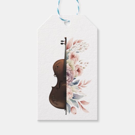 Étiquettes-cadeau Violon aux fleurs. (Devant)