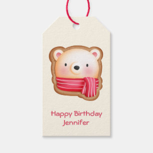 Étiquettes-cadeau Visage de l'ours mignon dans l'écharpe rouge Anniv