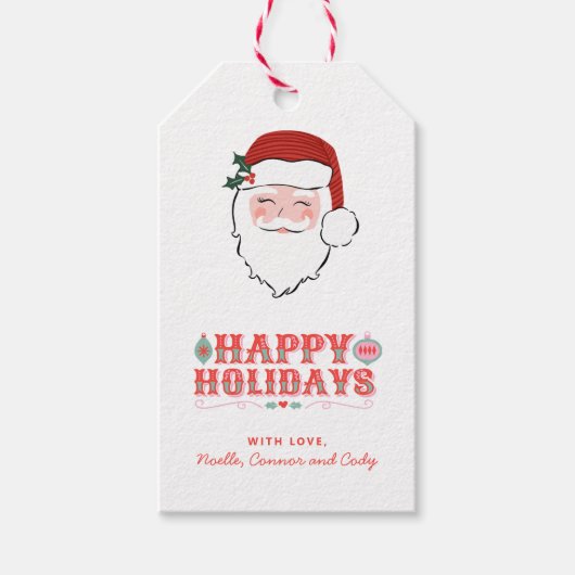 Étiquettes-cadeau Visage Père Noël joyeux | Joyeuses fêtes (Devant)