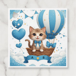 Étiquettes Cadeau Vœux de Baby Shower pour un Petit Chat Bleu 🐱