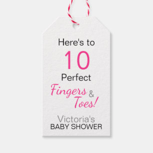 Étiquettes-cadeau 'Voici 10 Baby showers de doigts et orteils parfai