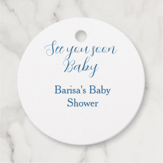 Étiquettes Cadeau voir bientôt baby shower bleu nom date simple