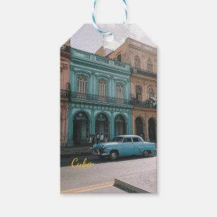 Étiquettes-cadeau Voiture Américaine Vintage Turquoise Cuba Colonial