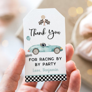 Étiquettes-cadeau Voiture Blue Race Anniversaire Merci