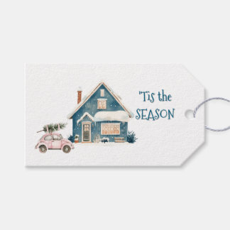 Étiquettes-cadeau Voiture insecte rose apporte l'arbre de Noël