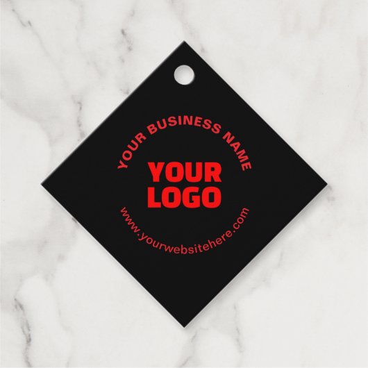 Étiquettes Cadeau Votre logo et texte circulaire modifiable, rouge o (Devant)