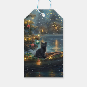 Étiquettes-cadeau Voyage de fête de Noël de Chat Noir
