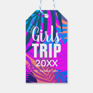 Étiquettes-cadeau Voyage de filles tropicales avec Couronne, Année &
