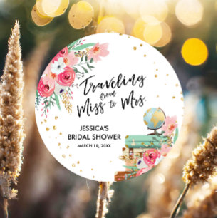 Étiquettes Cadeau Voyage Mlle à Mme Pink Floral Fête des mariées