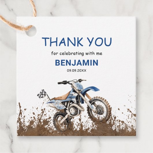 Étiquettes Cadeau VTT bleu modifiable Vélo d'anniversaire Cercle d'a (Devant)