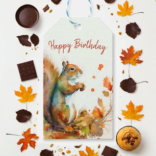 Étiquettes-cadeau Vues automne / Automne Écureuil - Fête d'anniversa