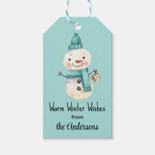 Étiquettes-cadeau Warm Winter Wings Snowman Watercolor Cadeaux Tags