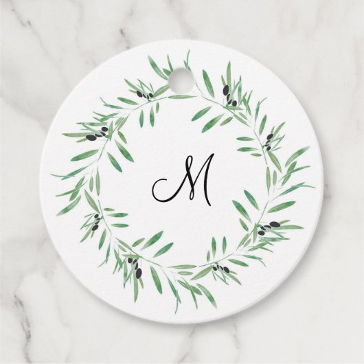 Étiquettes Cadeau Watercolor Black Olive Wreath (Devant)