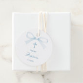 Étiquettes Cadeau Watercolor Blue Bow Baptism (En situation)
