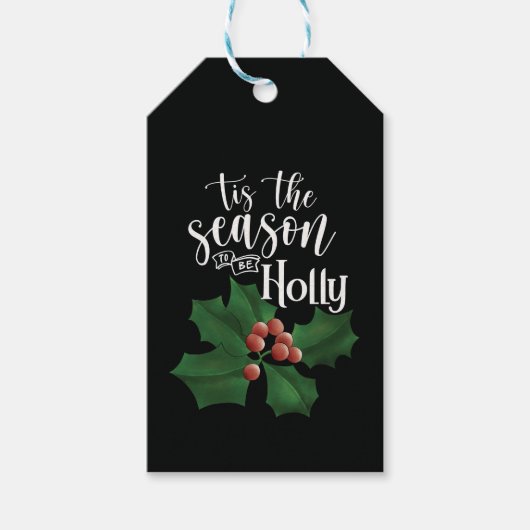 Étiquettes-cadeau Watercolor Bold Black and Green Holly Christmas (Devant)