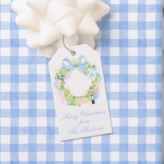 Étiquettes-cadeau Watercolor Christmas Nutcracker Wreath