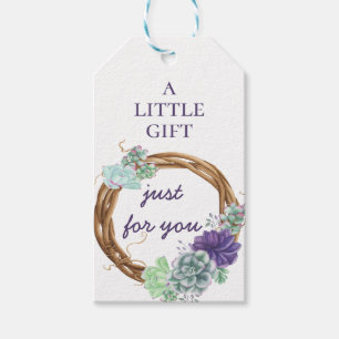 Étiquettes-cadeau Watercolor Desert Garden Succulents Rustic Wreath