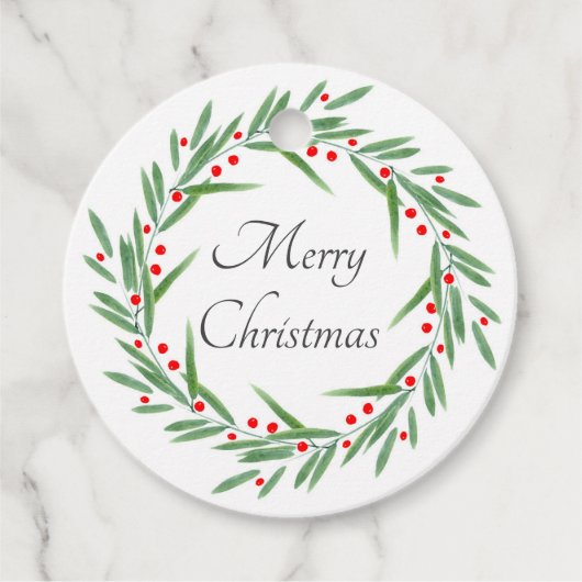 Étiquettes Cadeau Watercolor Feuilles et Berries Wreath (Devant)