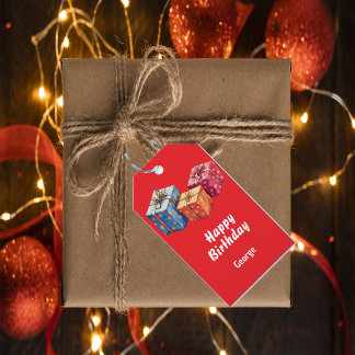 Étiquettes-cadeau Watercolor Gift Boxes Birthday Tag Design