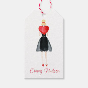 Étiquettes-cadeau Watercolor Heart Fashion Girl Tags cadeaux