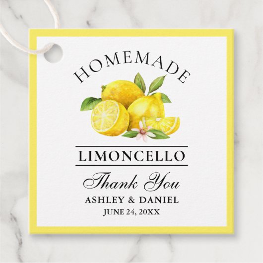 Étiquettes Cadeau Watercolor Lemons Limoncello Merci Carré (Devant)