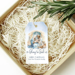 Étiquettes-cadeau Watercolor Nativité Scène Noël religieux