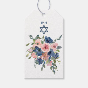 Étiquettes-cadeau Watercolor Navy et Blush FlorBat mitzvah
