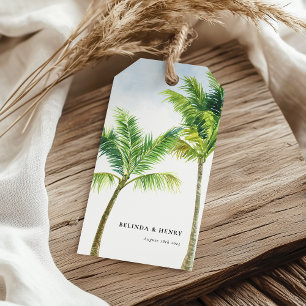 Étiquettes-cadeau Watercolor Palm Tree Beach Wedding