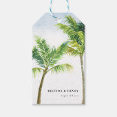 Étiquettes-cadeau Watercolor Palm Tree Beach Wedding (Devant)